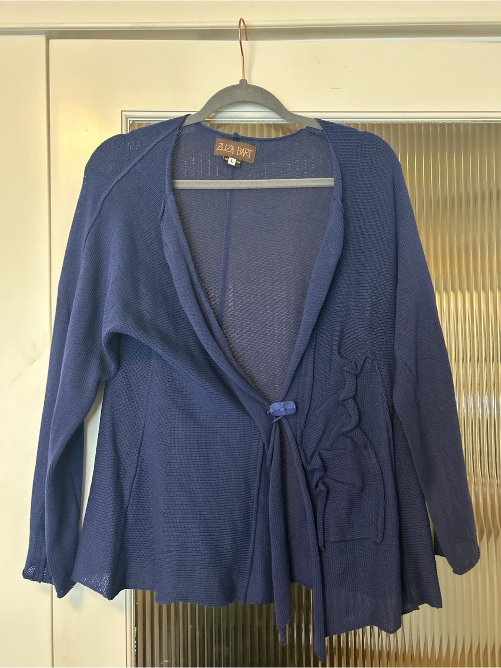 NWOT Zuza Bart 100% Linen Indigo Button-Front Knit Cardigan